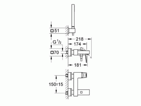 Смеситель для ванны с душевым гарнитуром Grohe Eurocube 23141000