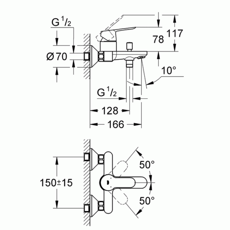 Смеситель для ванны с душевым гарнитуром Grohe Bauedge 2333426084