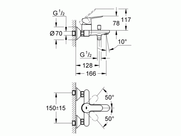 Смеситель для ванны с душевым гарнитуром Grohe Bauedge 2333427924 Смеситель для ванны с душевым гарнитуром Grohe Bauedge 2333427924
