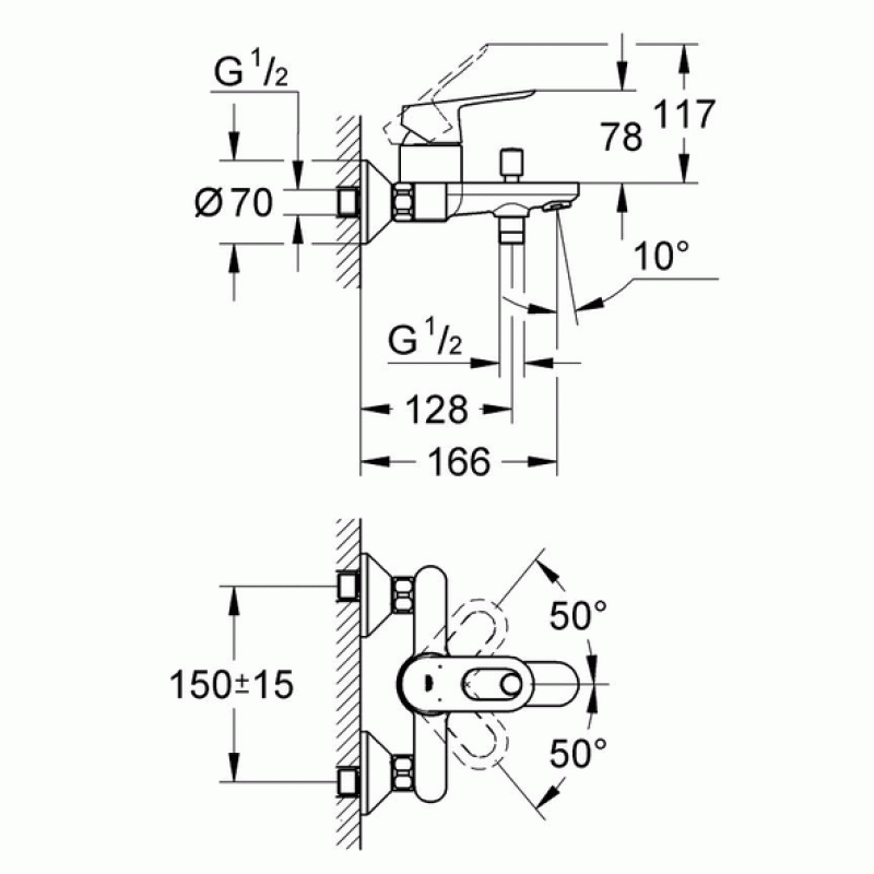 Смеситель для ванны с душевым гарнитуром Grohe BauLoop 2334126084 Смеситель для ванны с душевым гарнитуром Grohe BauLoop 2334126084