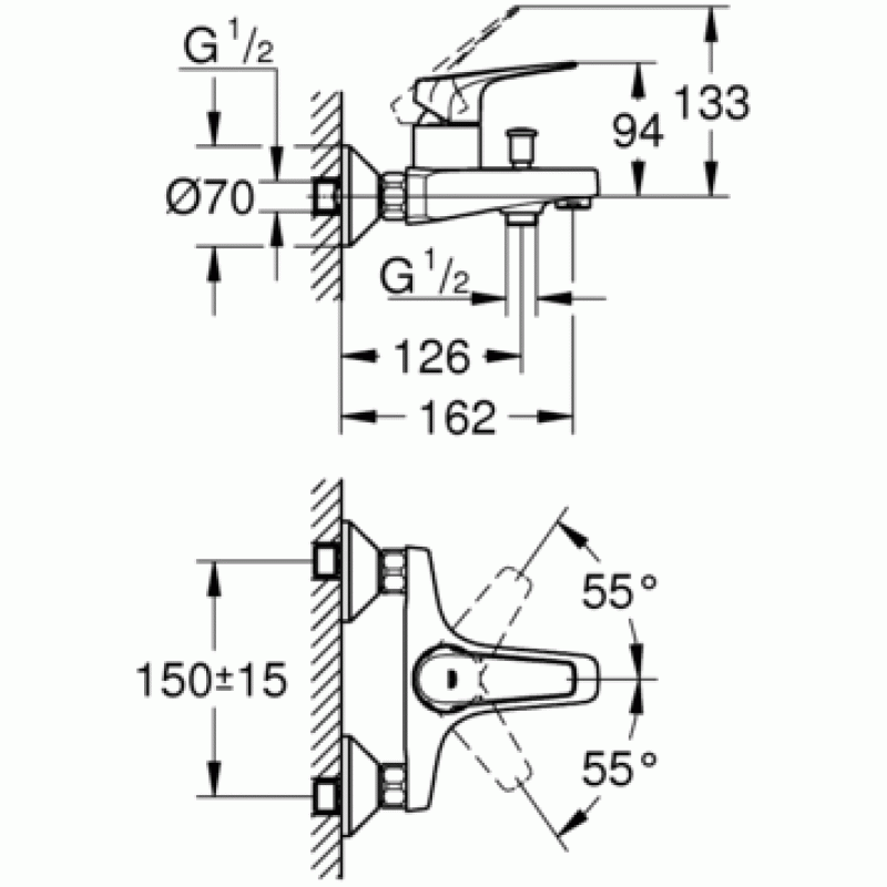 Смеситель для ванны с изливом Grohe BauFlow 23601000 Смеситель для ванны с изливом Grohe BauFlow 23601000