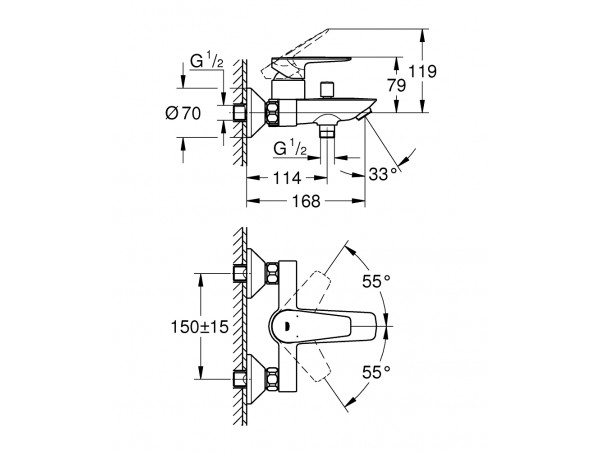 Смеситель для ванны с изливом Grohe BauEdge New 23604001