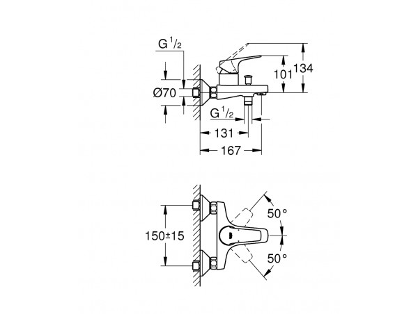 Смеситель для ванны с изливом Grohe BauFlow 23756000