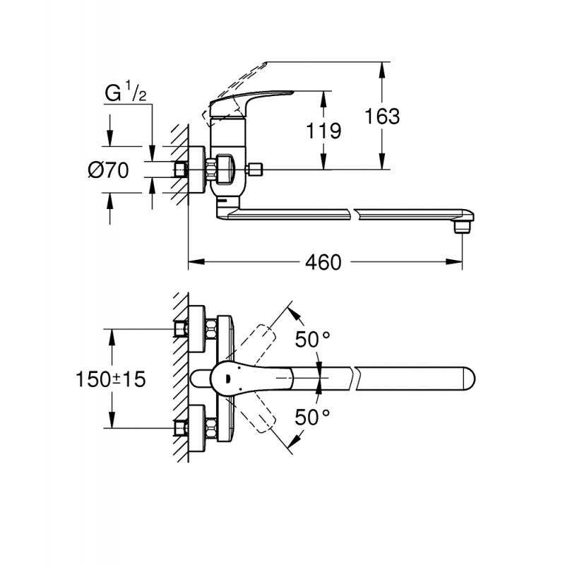 Смеситель для ванны с длинным изливом Grohe Eurosmart 2021 23992003 Смеситель для ванны с длинным изливом Grohe Eurosmart 2021 23992003