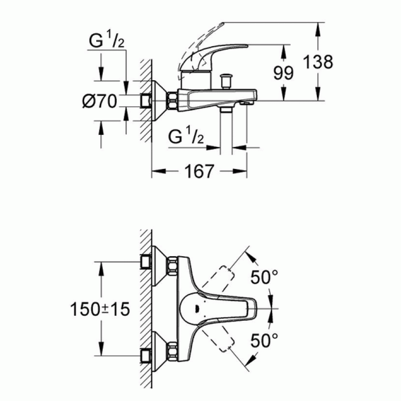 Смеситель для ванны с изливом Grohe BauCurve 32806000 Смеситель для ванны с изливом Grohe BauCurve 32806000
