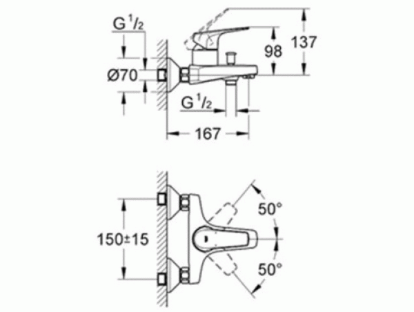 Смеситель для ванны с изливом Grohe Bauflow 32811000
