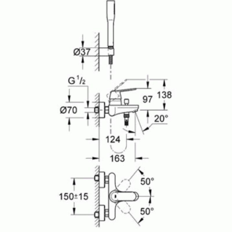 Смеситель для ванны с душевым гарнитуром Grohe Eurosmart Cosmopolitan 32832000