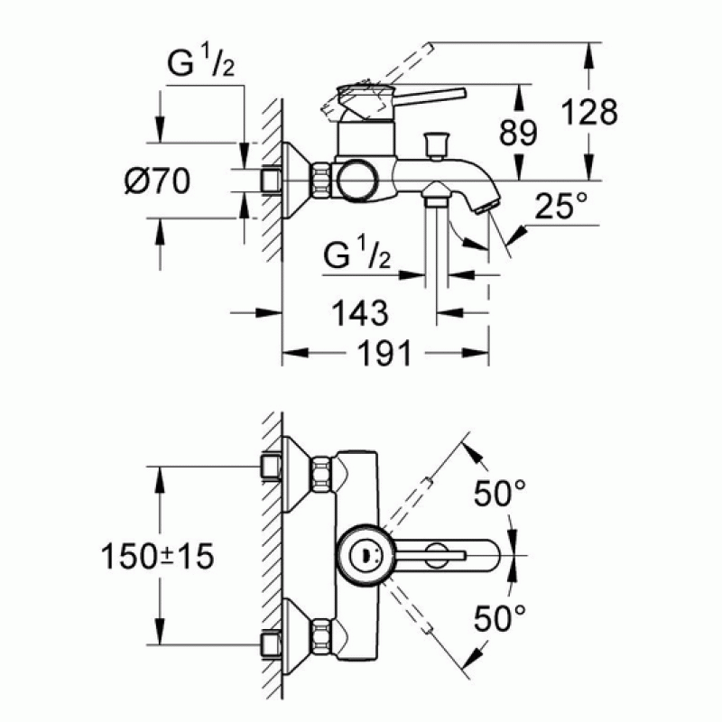 Смеситель для ванны с душевым гарнитуром Grohe BauClassic 3286527799 Смеситель для ванны с душевым гарнитуром Grohe BauClassic 3286527799