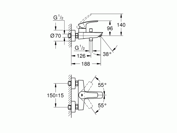 Смеситель для ванны с душевым гарнитуром Grohe Eurosmart 3330027924