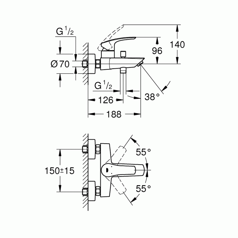 Смеситель для ванны с душевым гарнитуром Grohe Eurosmart 3330027924 Смеситель для ванны с душевым гарнитуром Grohe Eurosmart 3330027924