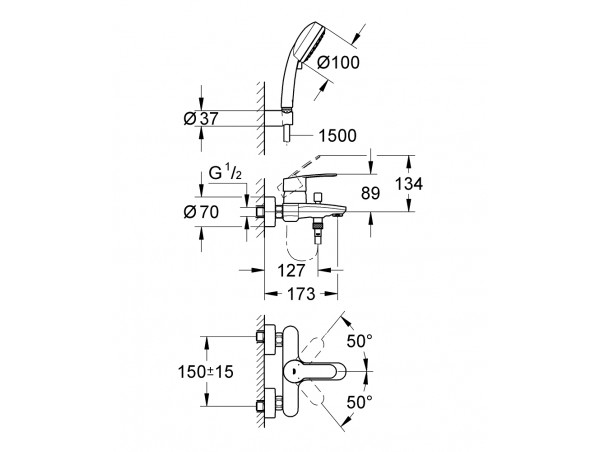 Смеситель для ванны с душевым гарнитуром Grohe Eurostyle Cosmopolitan 3359220A