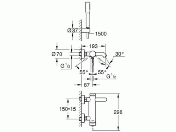 Смеситель для ванны с душевым гарнитуром Grohe Essence New 33628001