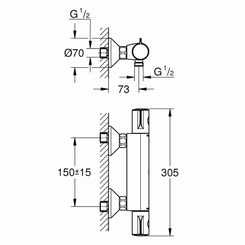 Термостат для душа с подключением шланга Grohe Grohtherm 800 34558000 Термостат для душа с подключением шланга Grohe Grohtherm 800 34558000