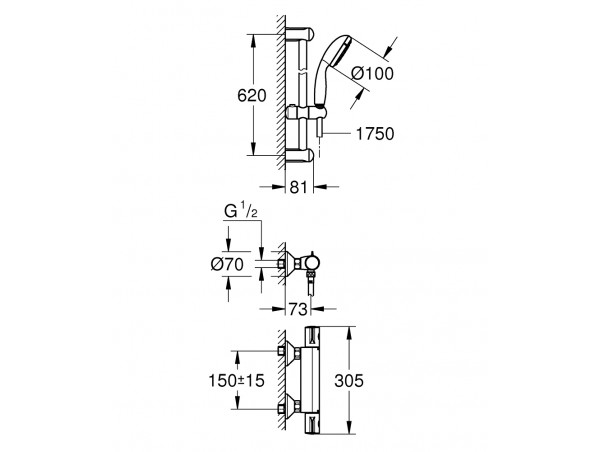 Термостат для душа с душевым гарнитуром Grohe Grohtherm 800 34565001 Термостат для душа с душевым гарнитуром Grohe Grohtherm 800 34565001