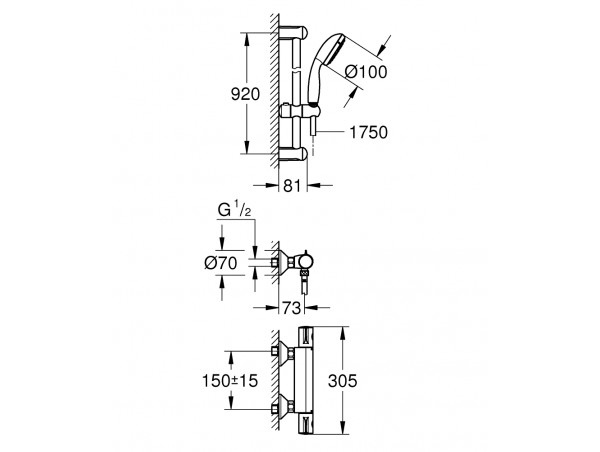 Термостат для душа с душевым гарнитуром Grohe Grohtherm 800 34566001 Термостат для душа с душевым гарнитуром Grohe Grohtherm 800 34566001