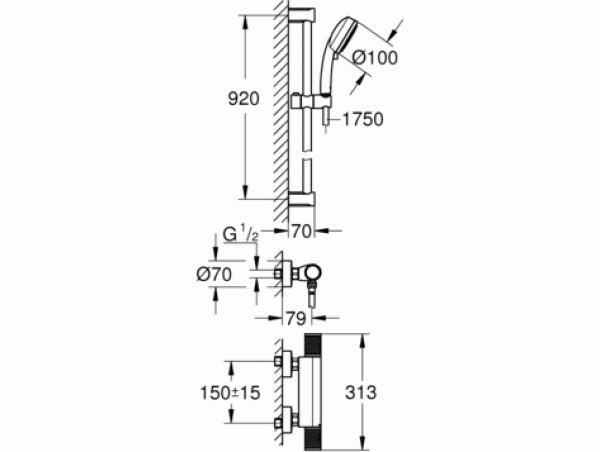 Термостат для душа с душевым гарнитуром Grohe Grohtherm 1000 Performance 34784000 Термостат для душа с душевым гарнитуром Grohe Grohtherm 1000 Performance 34784000
