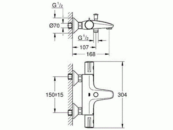 Термостат для ванны с изливом Grohe Grohtherm 800 34564000 (подключение горячей воды справа)